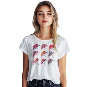 NWT Krazy Kat White Colorful Embellished Umbrella T Shirt